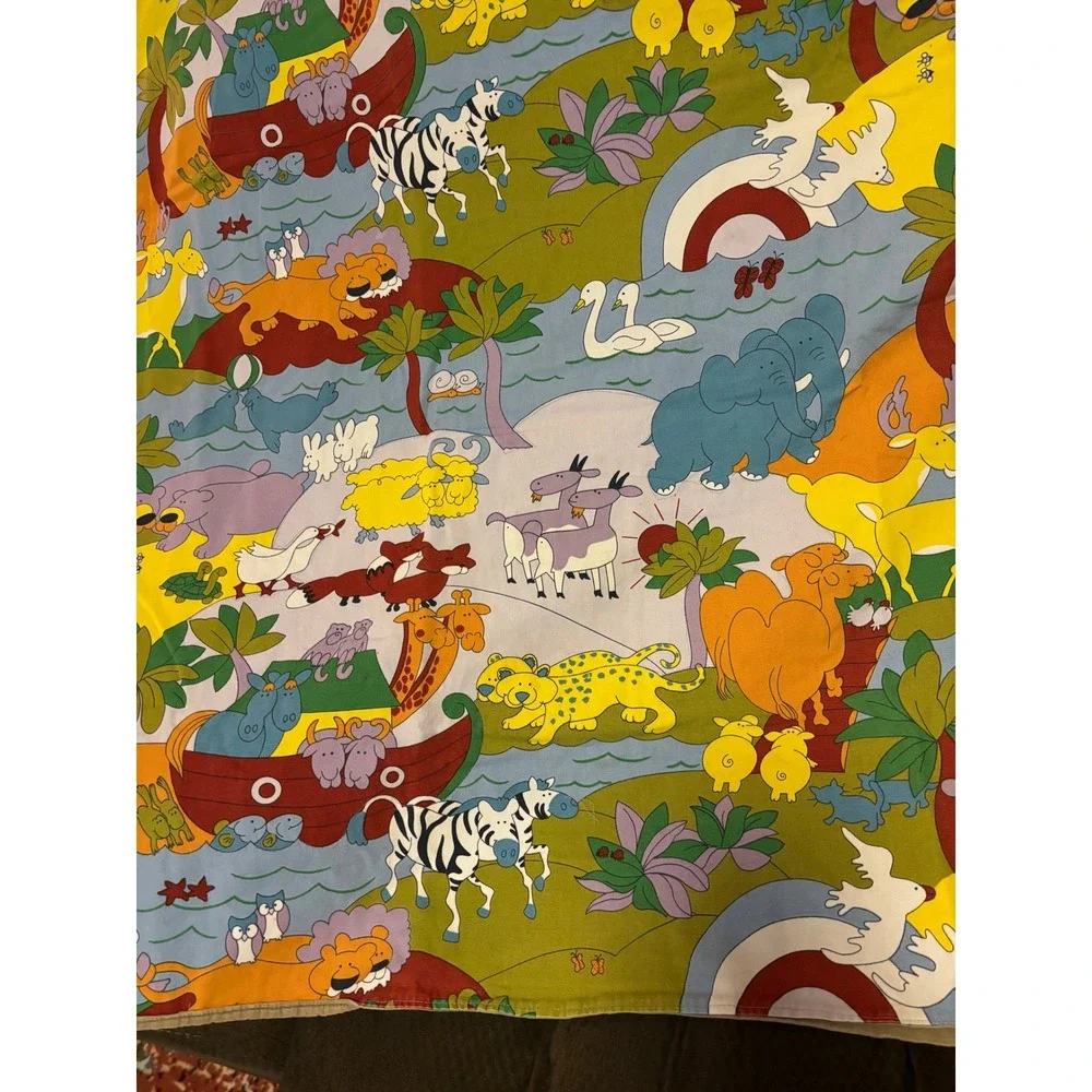 Vintage Wall Hanging Noahs Ark Animal Print Tan Corduroy Cotton Tapestry Baby